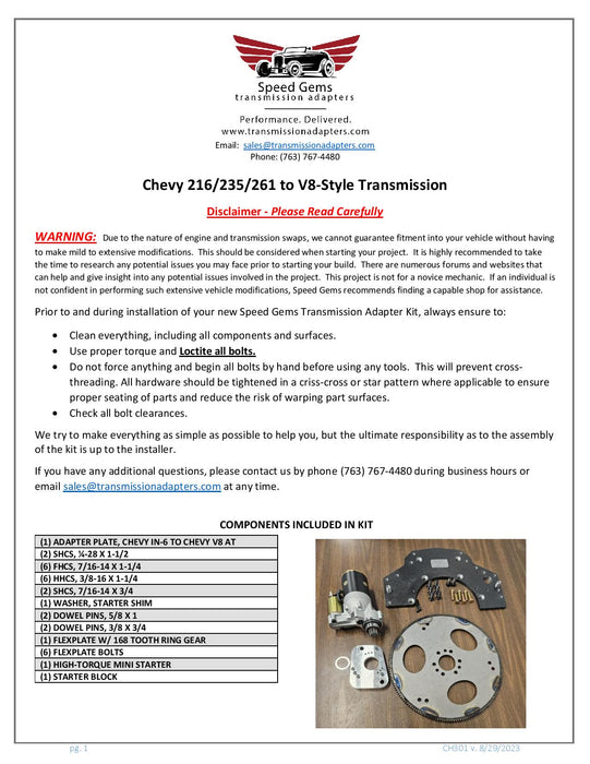 CH301  Chevy 216/235/261 to Chevy V8-Style Transmission