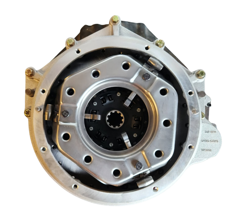 Mechanical clutch disc on a white background