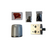 Collection of mechanical parts and packaging on a white background