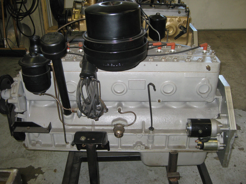 HU102 Hudson 308 to Chevy automatic transmission adapter installed — engine front view