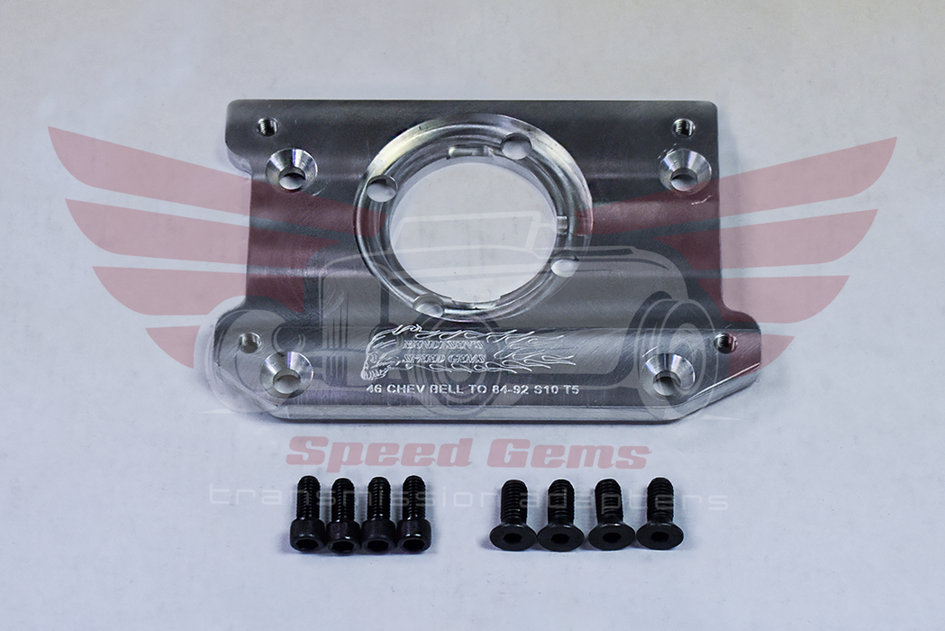 MT1001 Chevy 216 floor-shift bellhousing to 1984-1992 Chevy S10 T5 transmission adapter plate — hardware included
