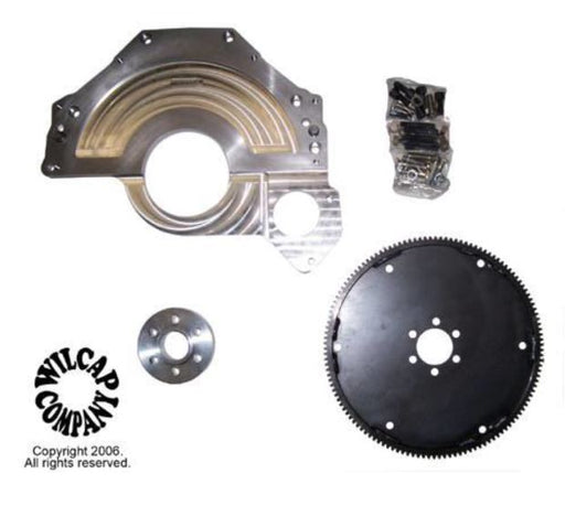 WFO101 1965-1998 Ford small block 289/302/351 to Chevy automatic transmission adapter kit — bellhousing, flexplate, crank spacer, and hardware