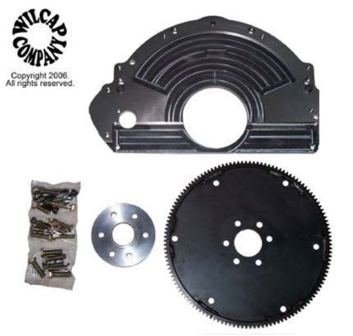 WMO702 Mopar big block 8-bolt crankshaft to Chevy automatic transmission adapter kit — adapter plate, flexplate, crank spacer, and hardware