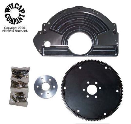 WMO702 Mopar big block 8-bolt crankshaft to Chevy automatic transmission adapter kit — adapter plate, flexplate, crank spacer, and hardware